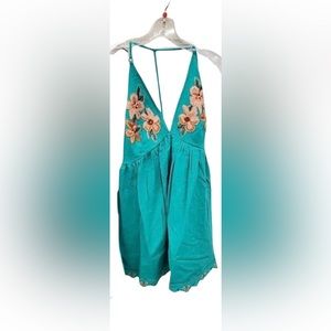 NWT FreePeople Love & Flowers Crochet Short Casual Dress in Caribbean Green Sz S